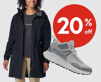 Columbia 20% off. Our ticket price. Select styles. Offer valid June 6-30