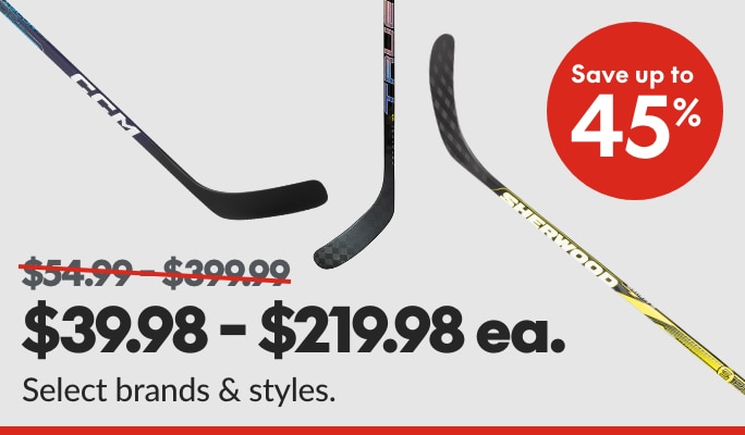 CCM, Sherwood, Warrior & True Select Hockey Sticks save up to 45%  