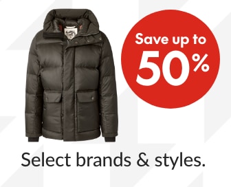 Outerwear save up to 50% Our regular price. Select brands & styles.