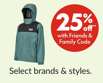 25% off** Rainwear.  **When Friends & Family code is applied. Select brands & styles.