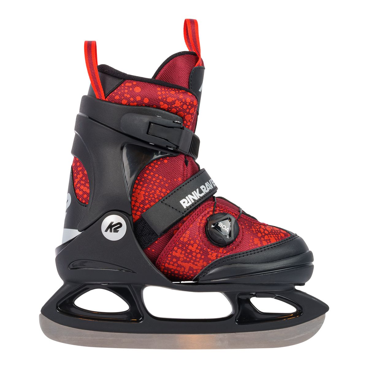K2 Kids' Rink Raven Boa Water-Repellent Adjustable Ice Skates with Hockey Blades