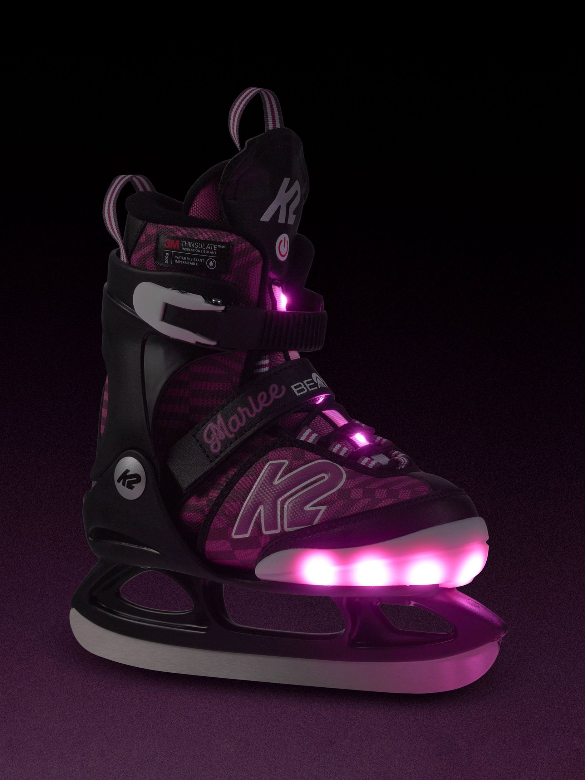 K2 Kid's Marlee Beam Adjustable Light-up Ice Skates With Hockey Blades