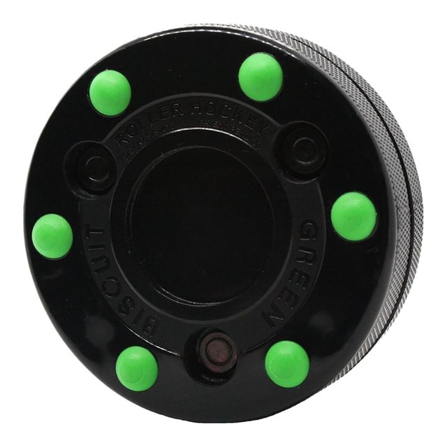 Green Biscuit Hockey Roller Puck Front_Angled_Left