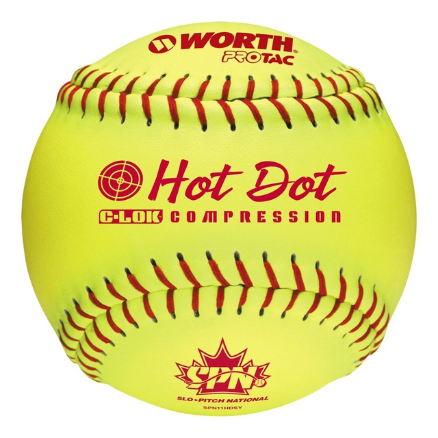 Worth 11 Inch Hot Dot .44 Cor Softball Front_Flat