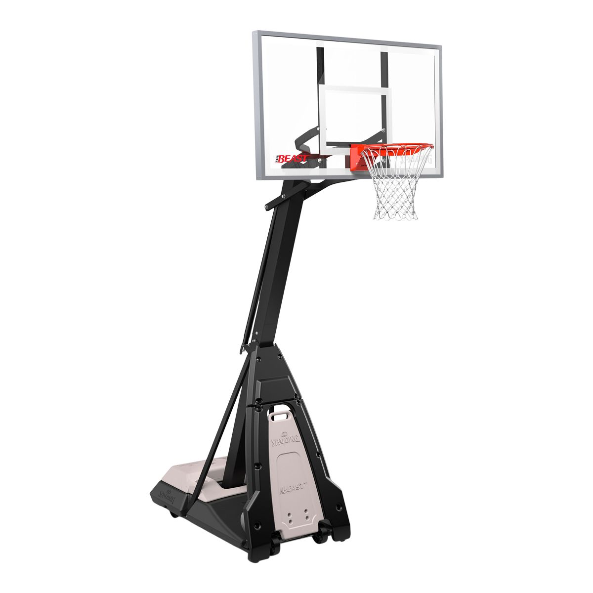 Spalding 60 Inch Glass "The Beast" Portable Basketball System Front_Angled_Right