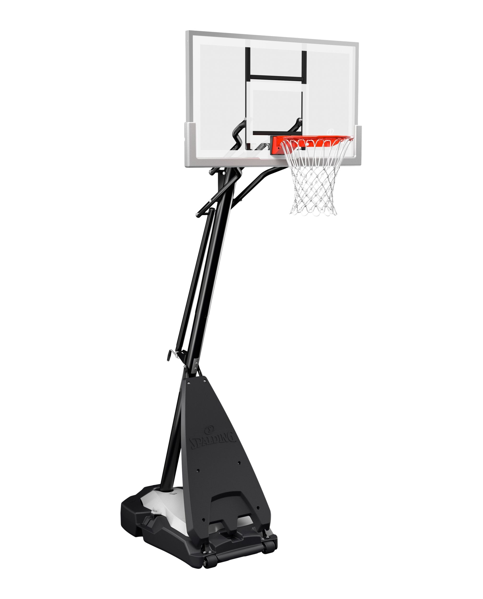Spalding 54 Inch Glass Hybrid Portable Basketball System Front_Angled_Right