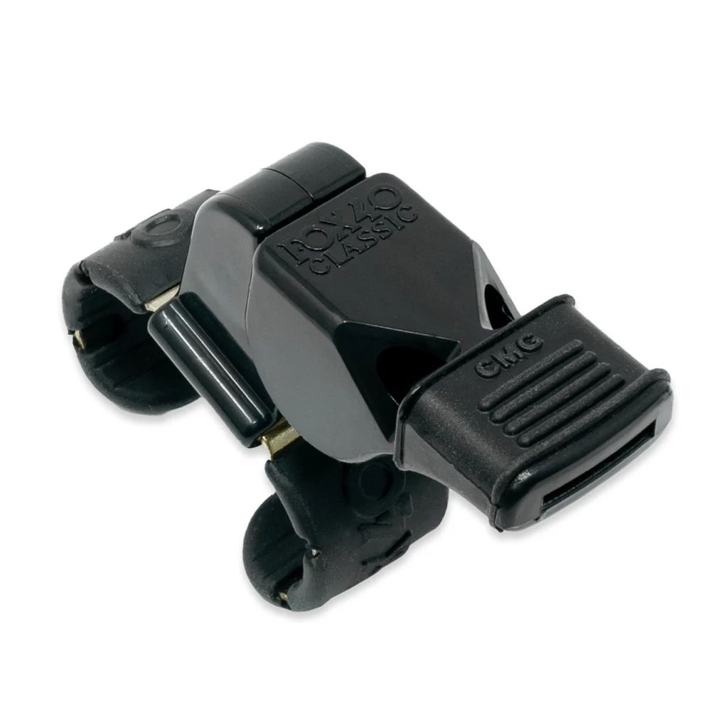 Fox 40 Classic CMG Fingergrip Pealess Whistle Front_Angled_Right