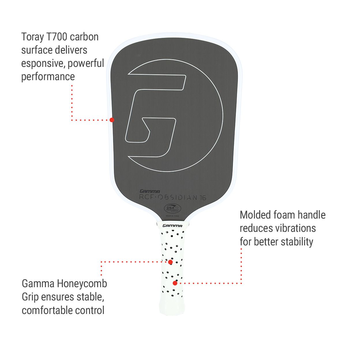 Gamma Obsidian 16mm Senior Pickleball Paddle