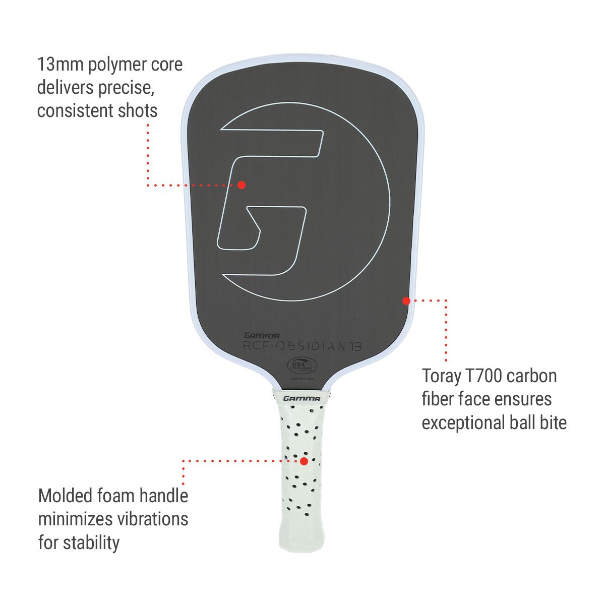 Gamma RCF Obsidian 13mm Senior Pickleball Paddle