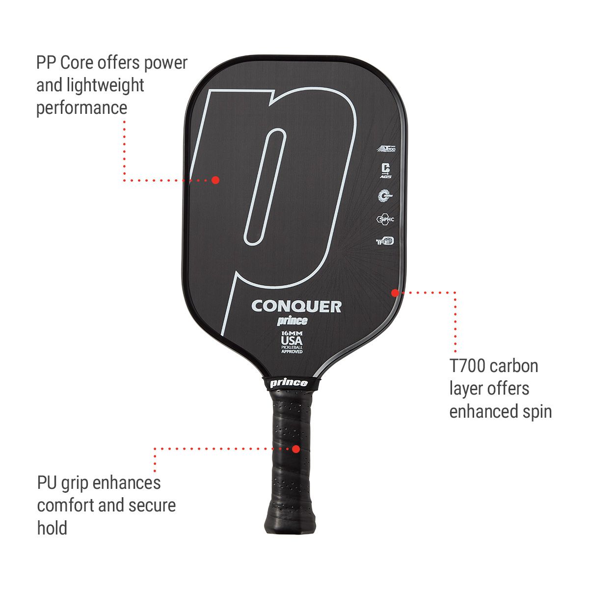 Prince Conquer Raw Carbon Senior Pickleball Paddle