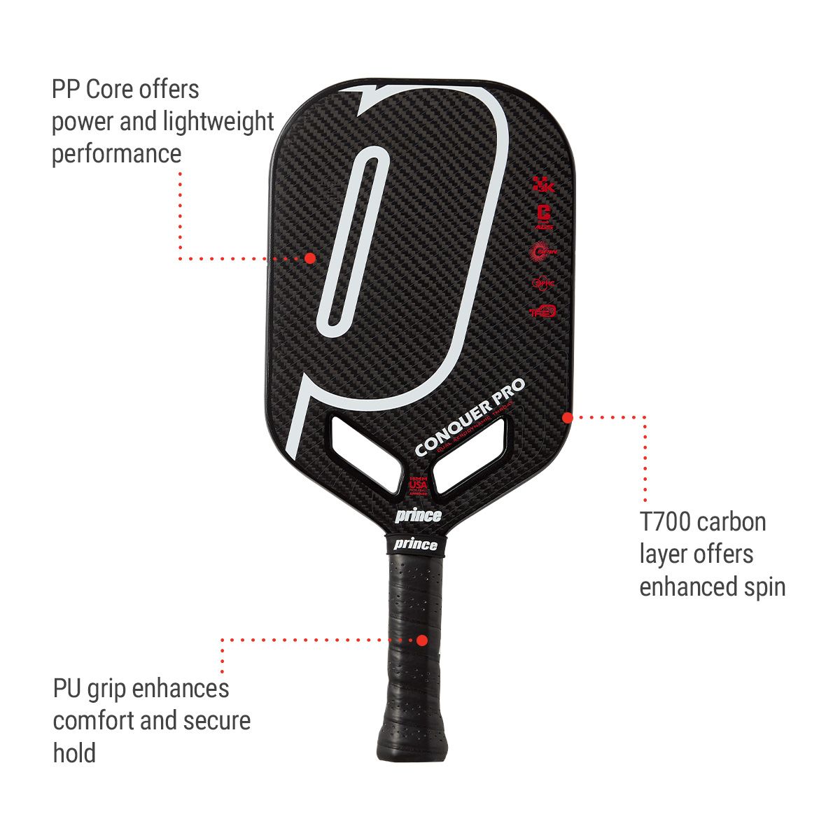 Prince Conquer Pro Raw Carbon Senior Pickleball Paddle