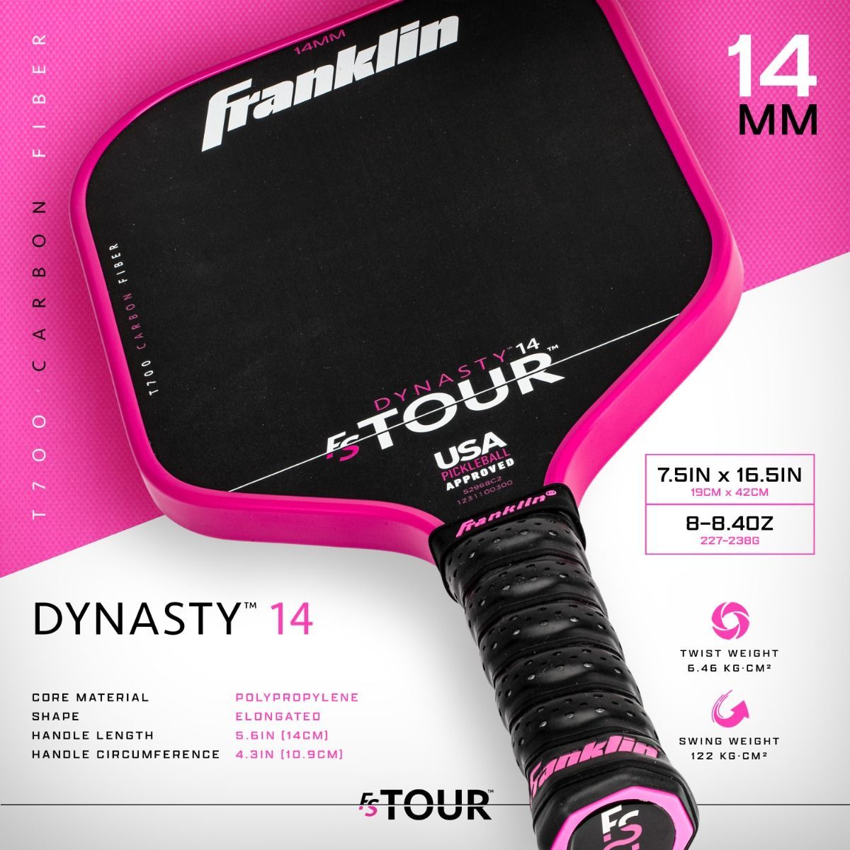 Franklin Tour Dynasty 14mm RC Senior Pickleball Paddle