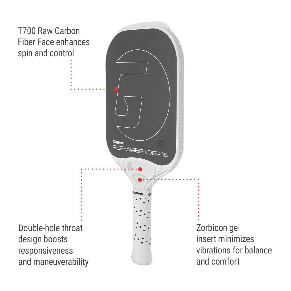 Gamma RCF Airbender Senior Pickleball Paddle - 16mm