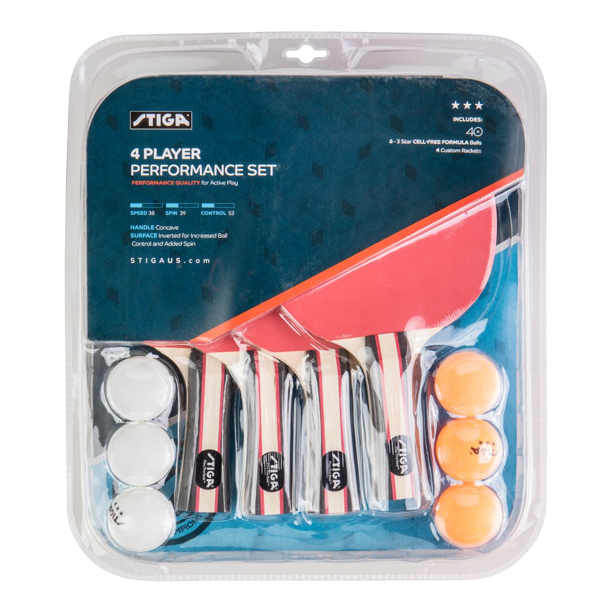 Escalade Stiga Performance 4-Player Table Tennis Racket Set Front_Flat