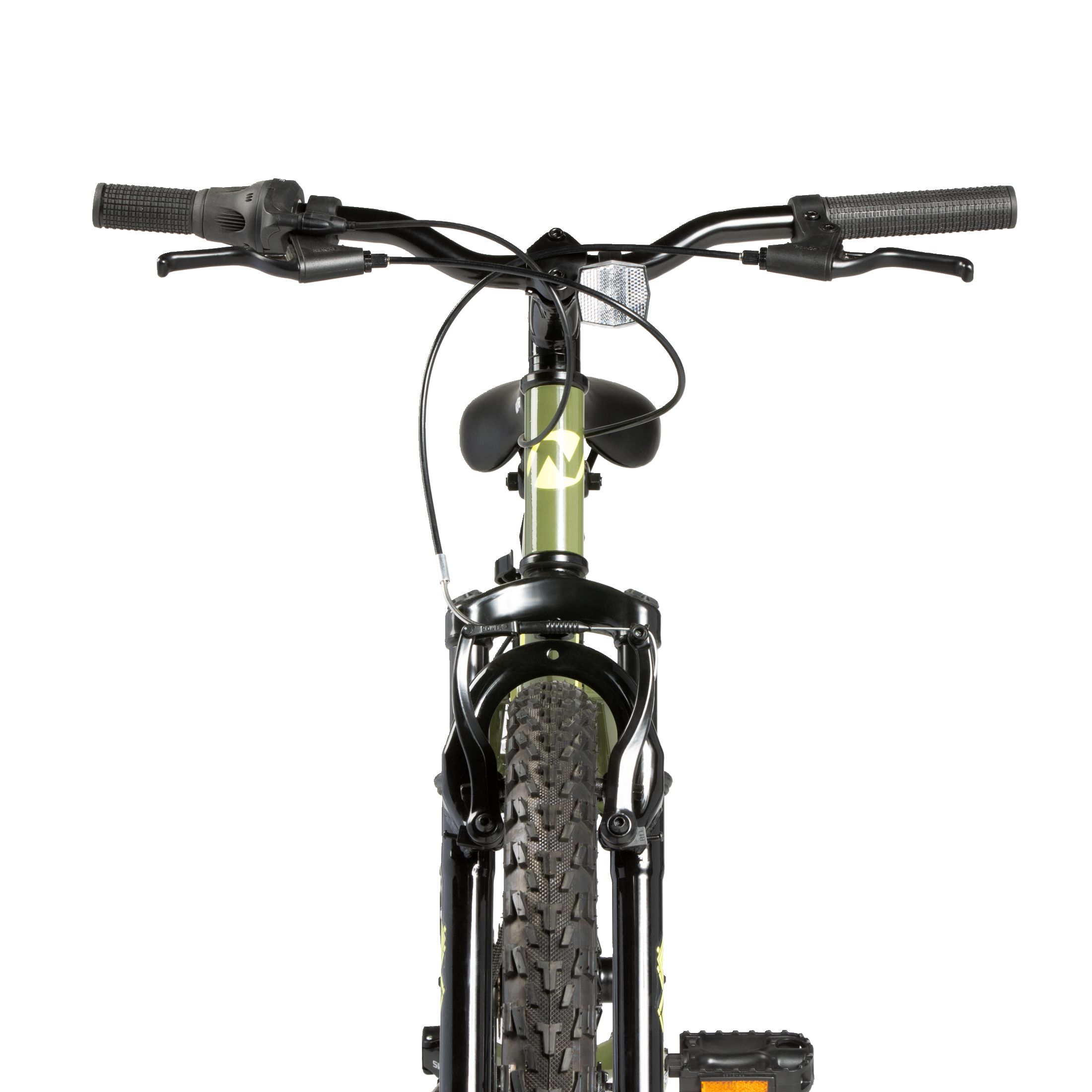 Nakamura Kids' Monster 24" Junior Mountain Bike, 7 Speed, Rim Brakes, Full Suspension CloseUp