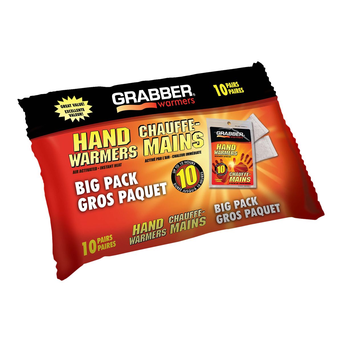 Grabber 10 Pack Portable Long Lasting Hand Warmer