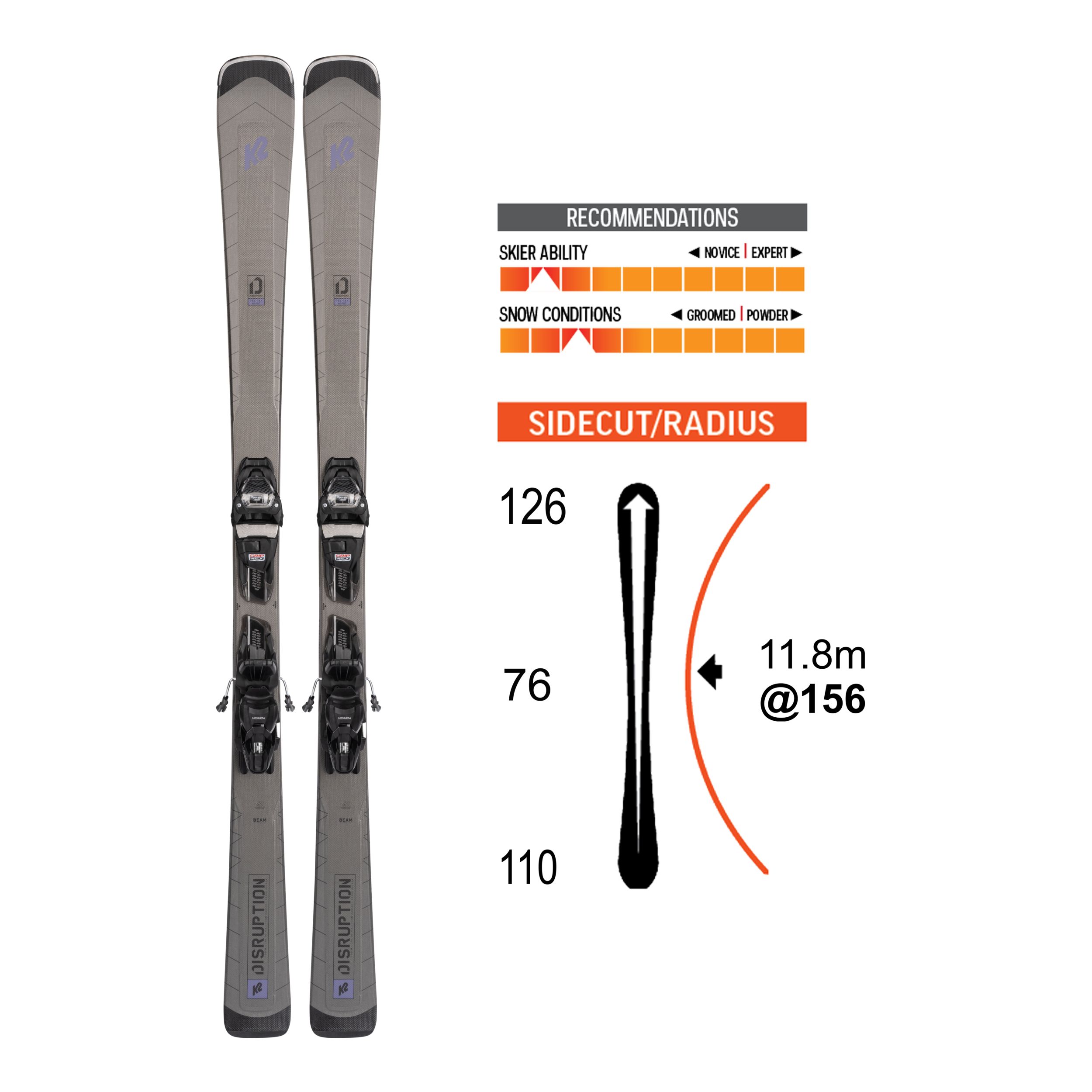 K2 Disruption 76C Alliance Women's Skis 2021/22 & Marker ER3 10 Compact Quikclik Bindings
