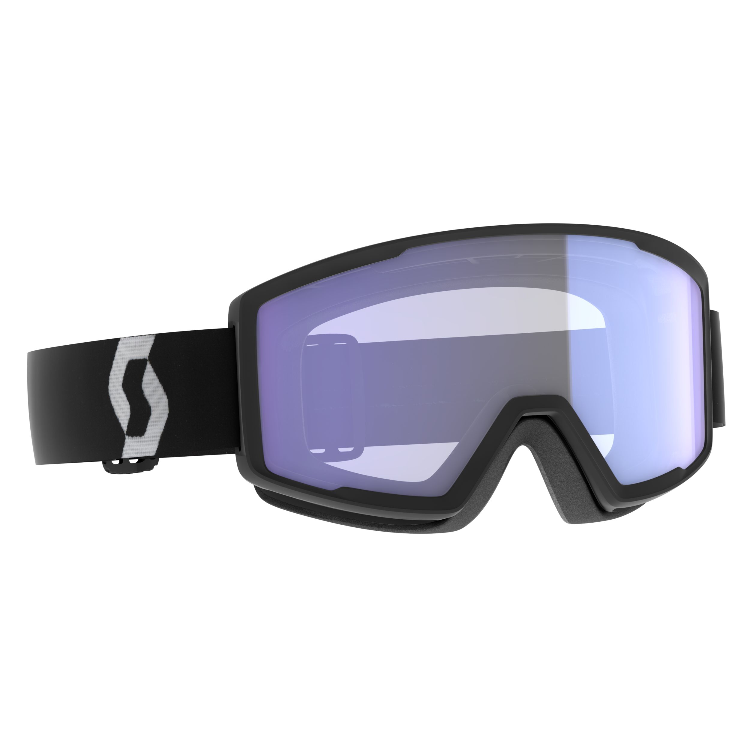 Scott Factor Pro Ski & Snowboard Goggles Black White with Blue Chrome Lens Front_Three_Fourths_Angled_Right