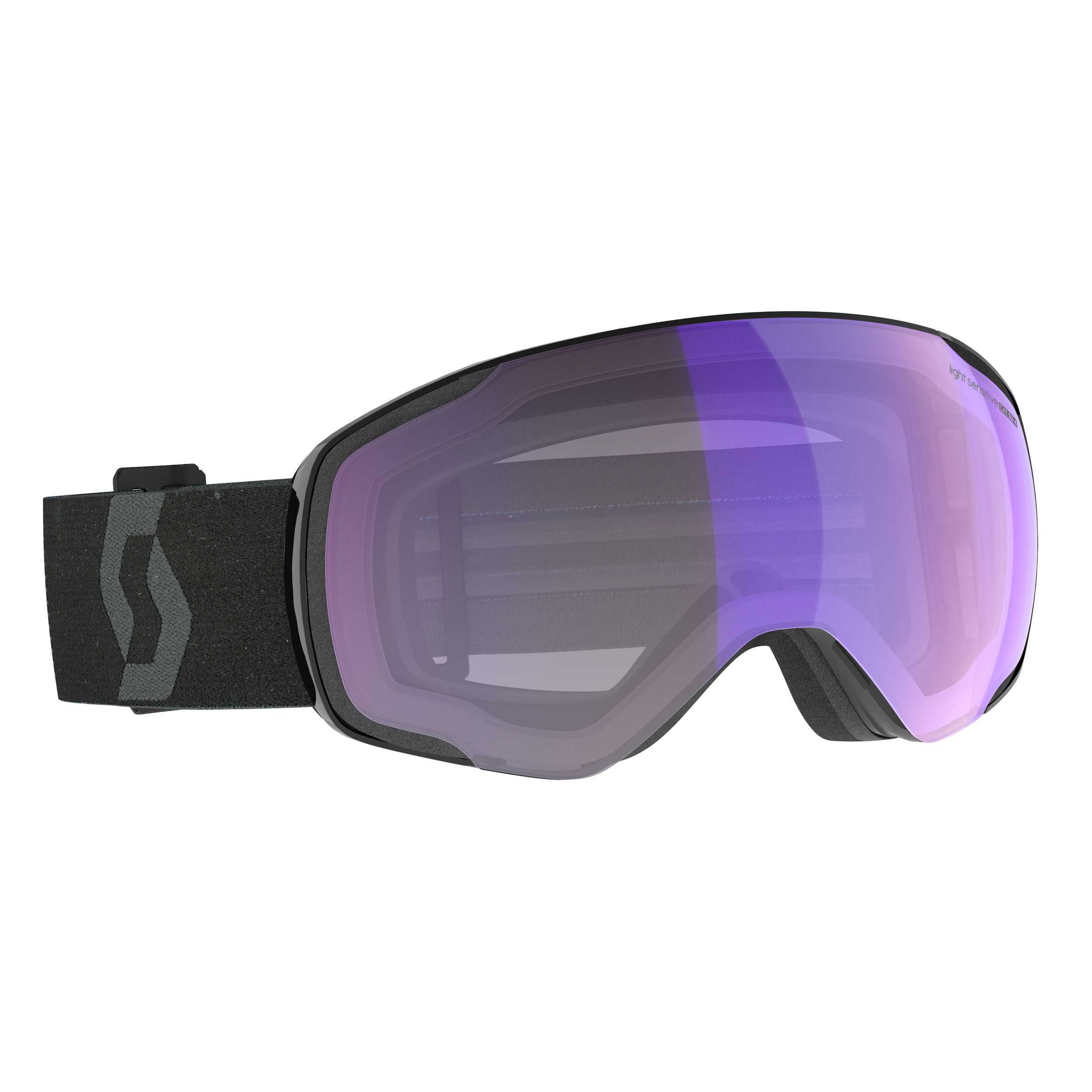 Scott Vapor Ski & Snowboard Goggles 2024/25 Black with Light Sensitive Blue Chrome Lens + Bonus Lens Front_Three_Fourths_Angled_Right