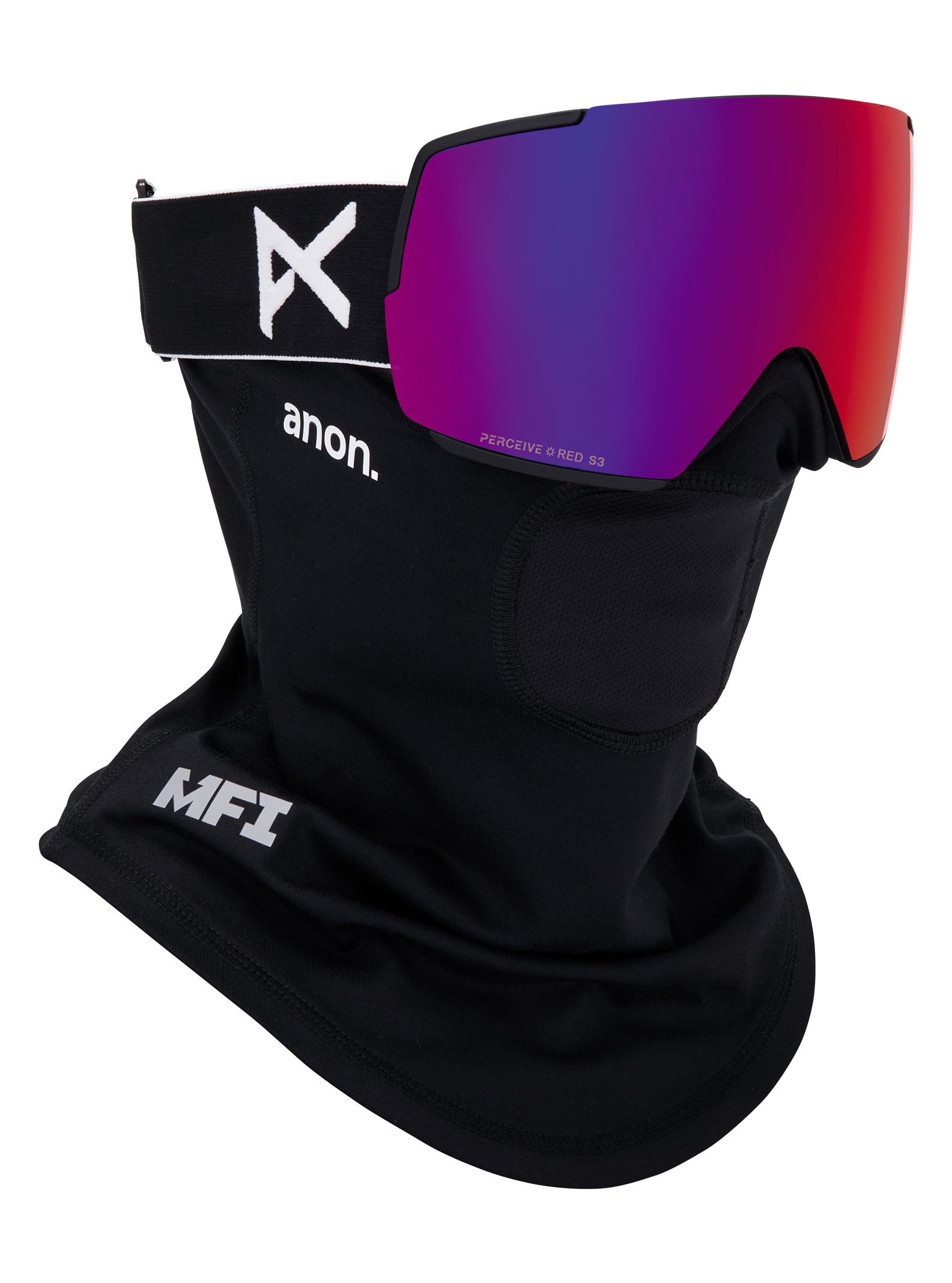 Anon M5 Toric Ski & Snowboard Goggles - Black With Sunny Red Lens + Mfi® Face Mask + Bonus Anti-Fog Ski Goggles Lens Front_Angled_Right