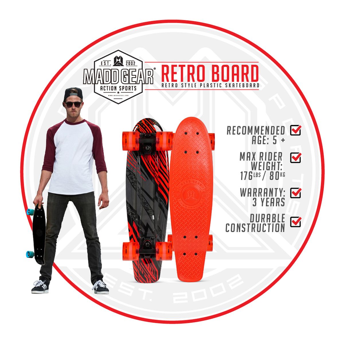 Madd Gear 22.5 Inch Retro Skateboard Composite_or_Mixed