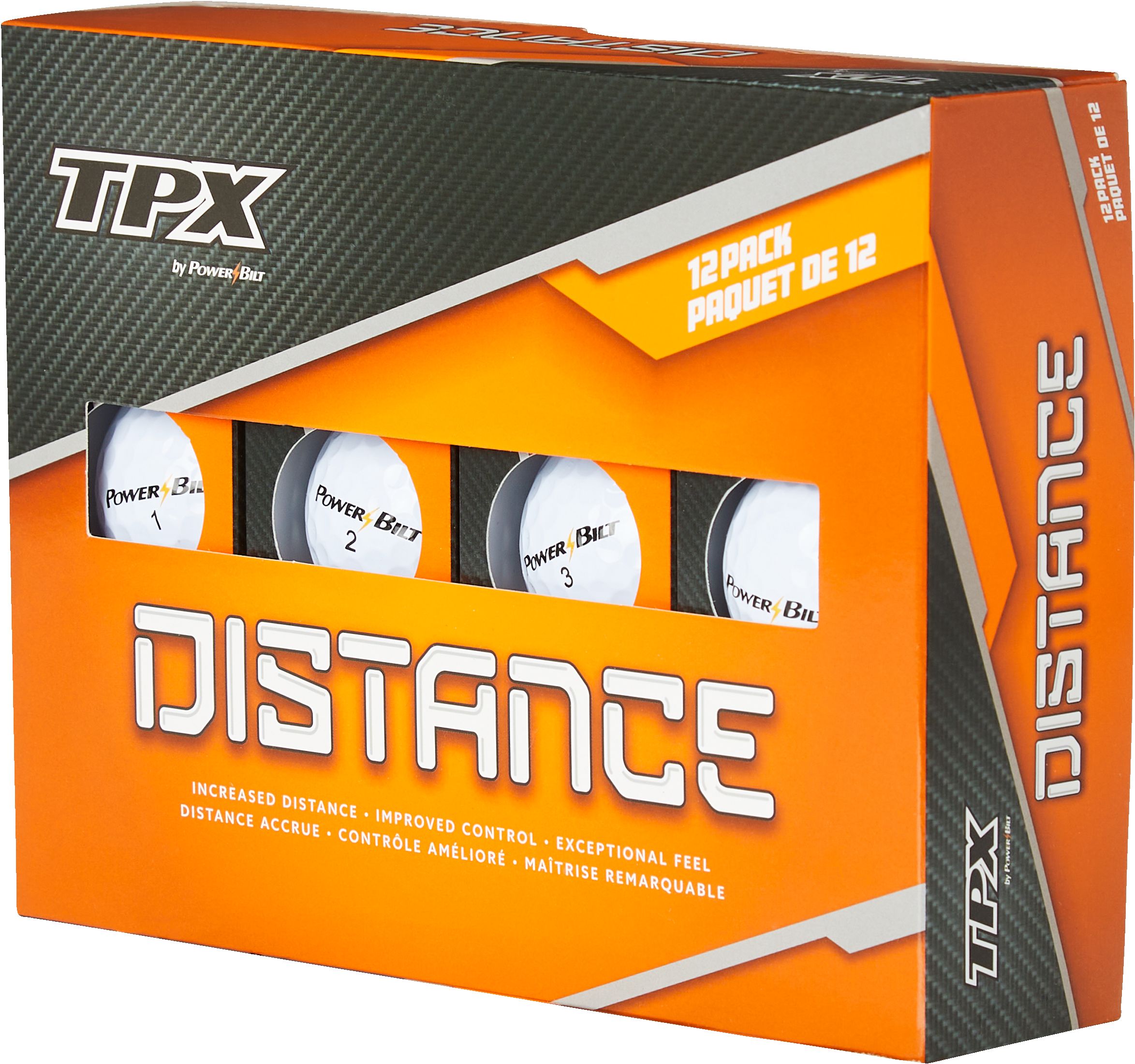 Powerbilt Distance Golf Balls, 12 Pack Front_Three_Fourths_Angled_Left
