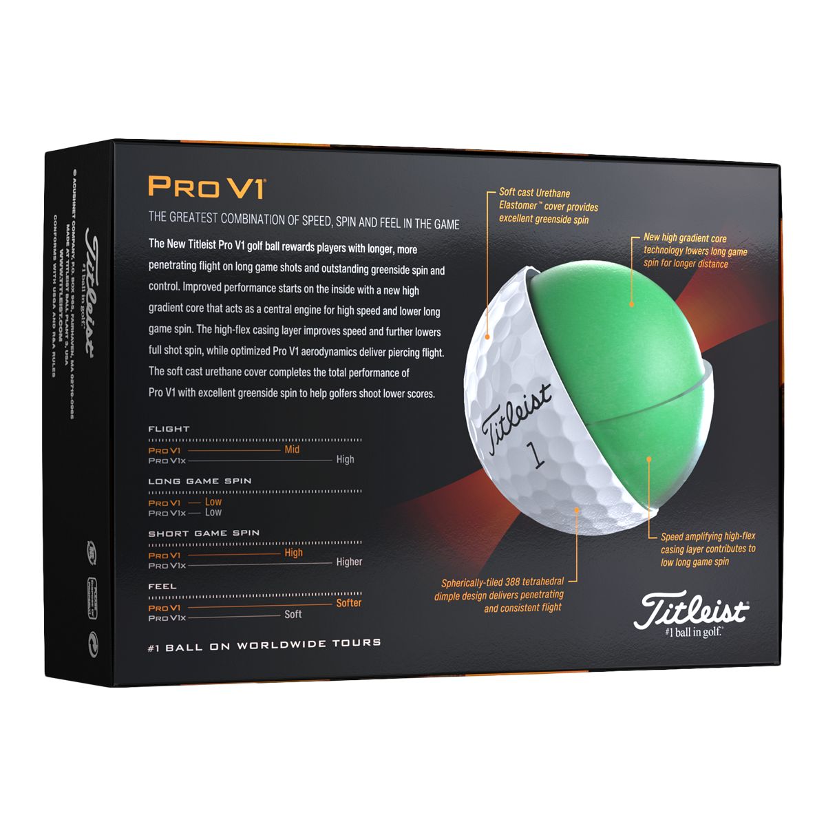 Titleist Men's Pro V1 High # Golf Ball - 12 Pack Back_Angled_Left