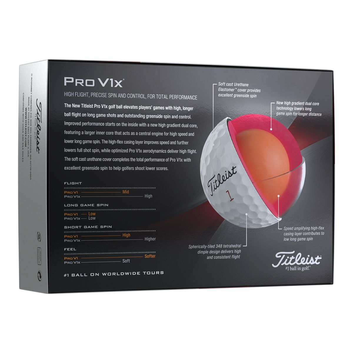 Titleist Men's Pro V1X High # Golf Ball - 12 Pack Back_Angled_Left