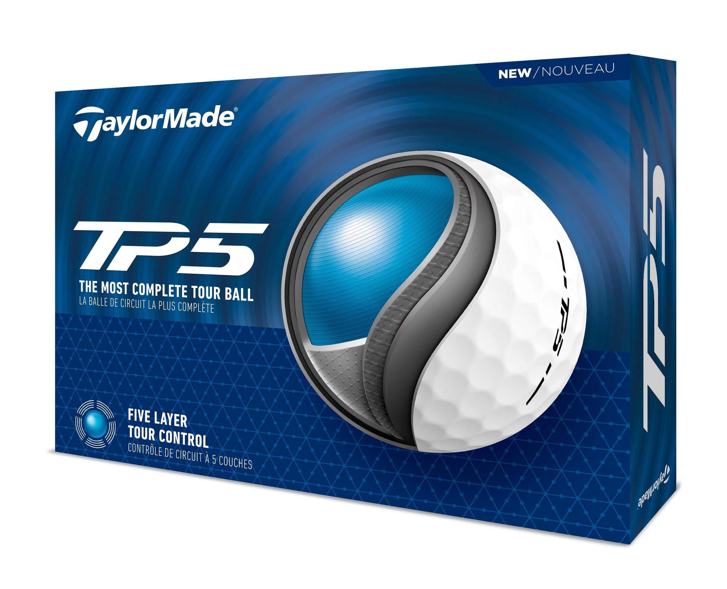 TaylorMade TP5 Golf Balls, 12 Pack Front_Three_Fourths_Angled_Left