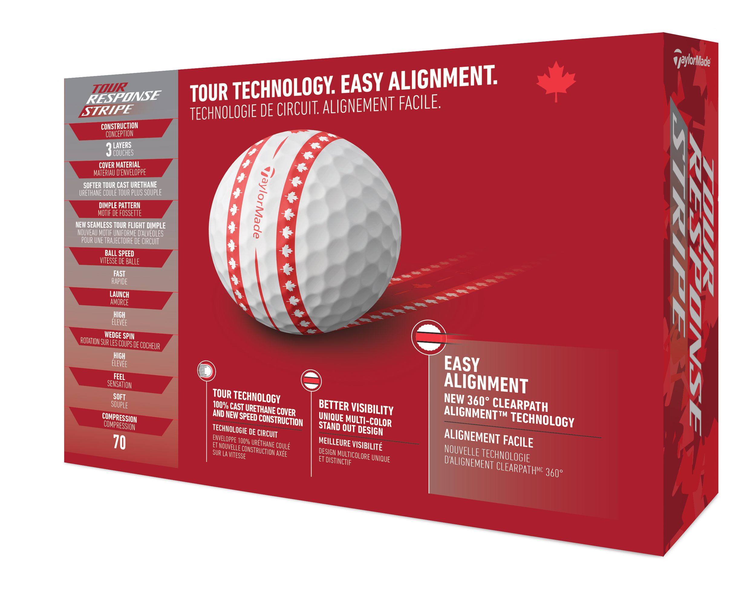 TaylorMade Canada Tour Response Stripe Men's Golf Balls Back_Angled_Right
