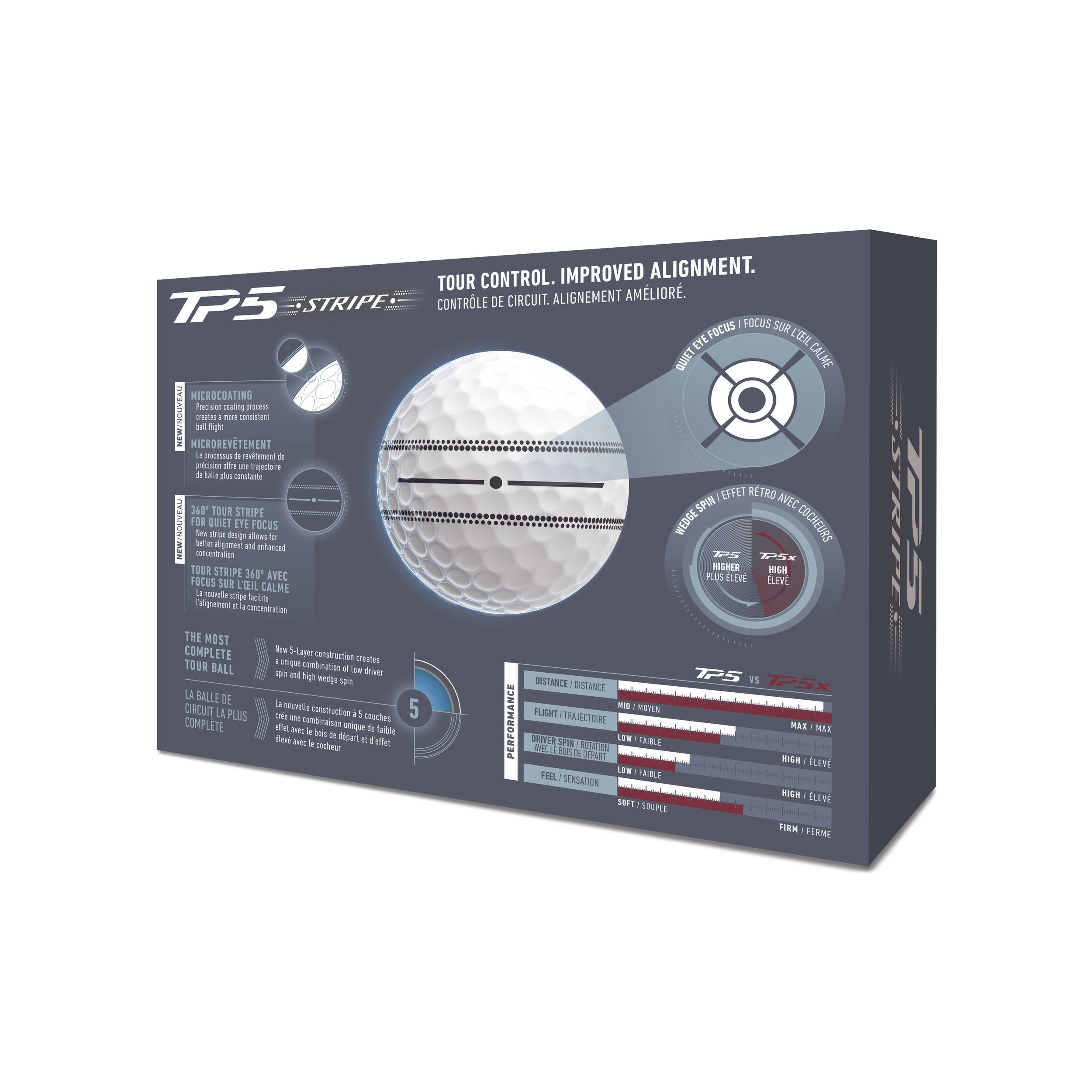 TaylorMade TP5 Stripe 2026 Men's Golf Balls 12-pk Back_Angled_Right