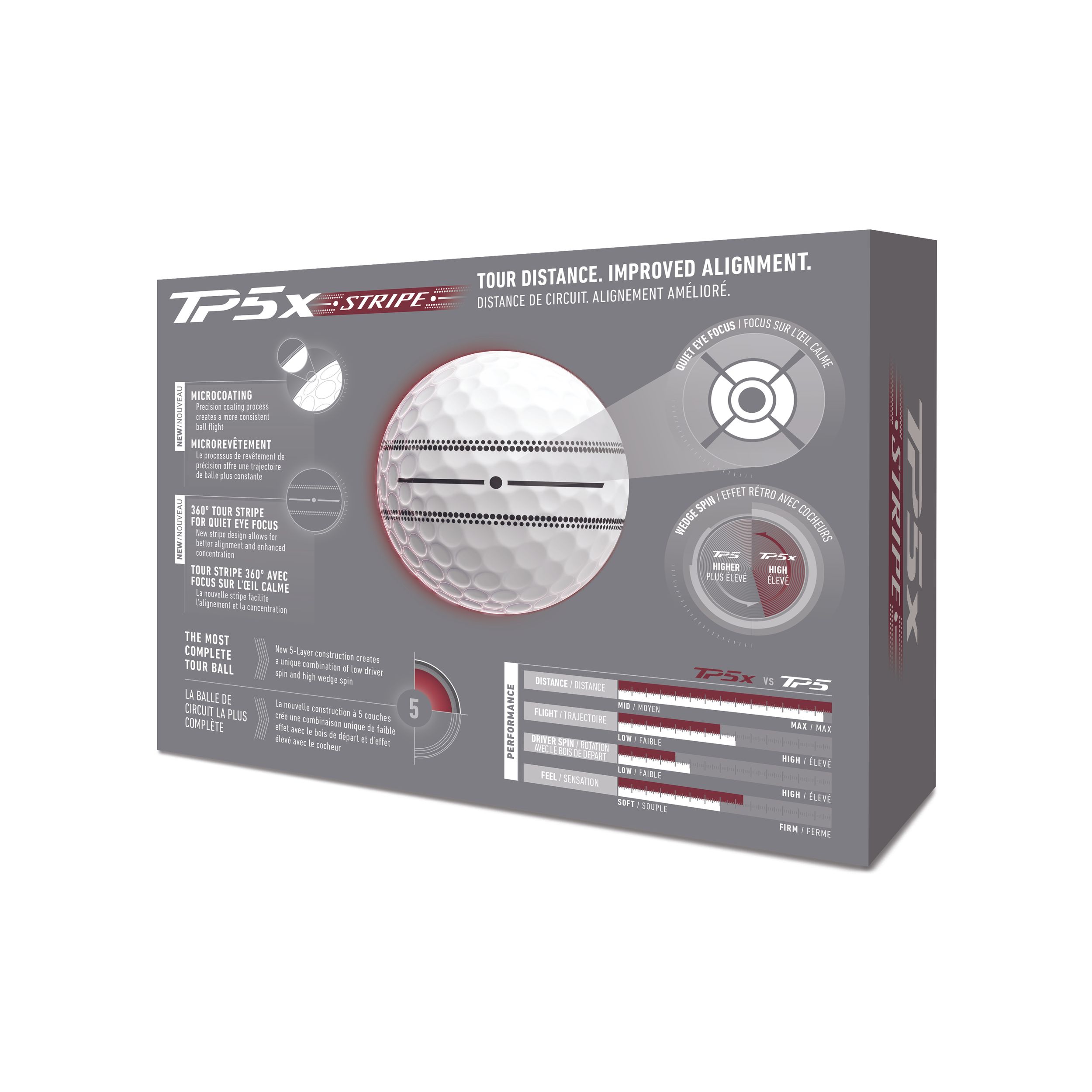 TaylorMade TP5X Stripe 2026 Men's Golf Balls 12-pk Back_Angled_Right