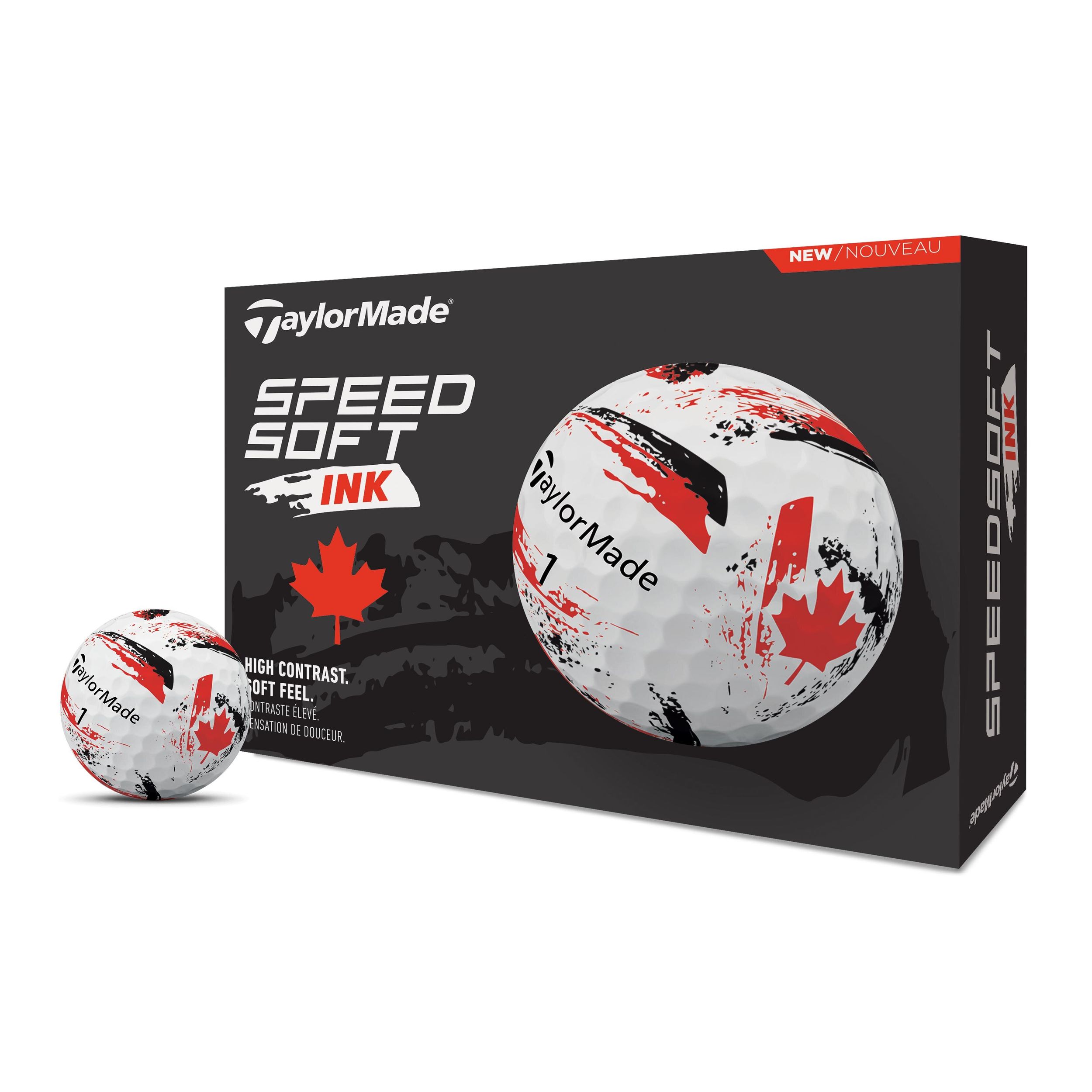 TaylorMade SpeedSoft Ink Men's Golf Balls Pack Front_Angled_Left