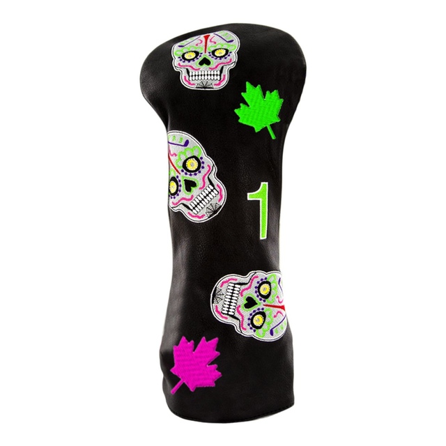 CMC Design Sugar Skull Maple Leaf Driver Golf Headcover Front_Flat