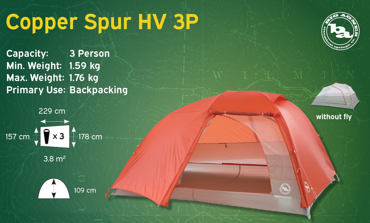 Big Agnes Copper Spur HV UL3 Freestanding Ultralight Comfortable 3 Person Backpacking Tent Front_Angled_Left