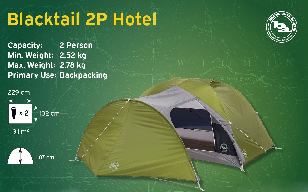 Big Agnes Blacktail Hotel 2 Lightweight Comfortable 2 Person Backpacking Tent Front_Three_Fourths_Angled_Left