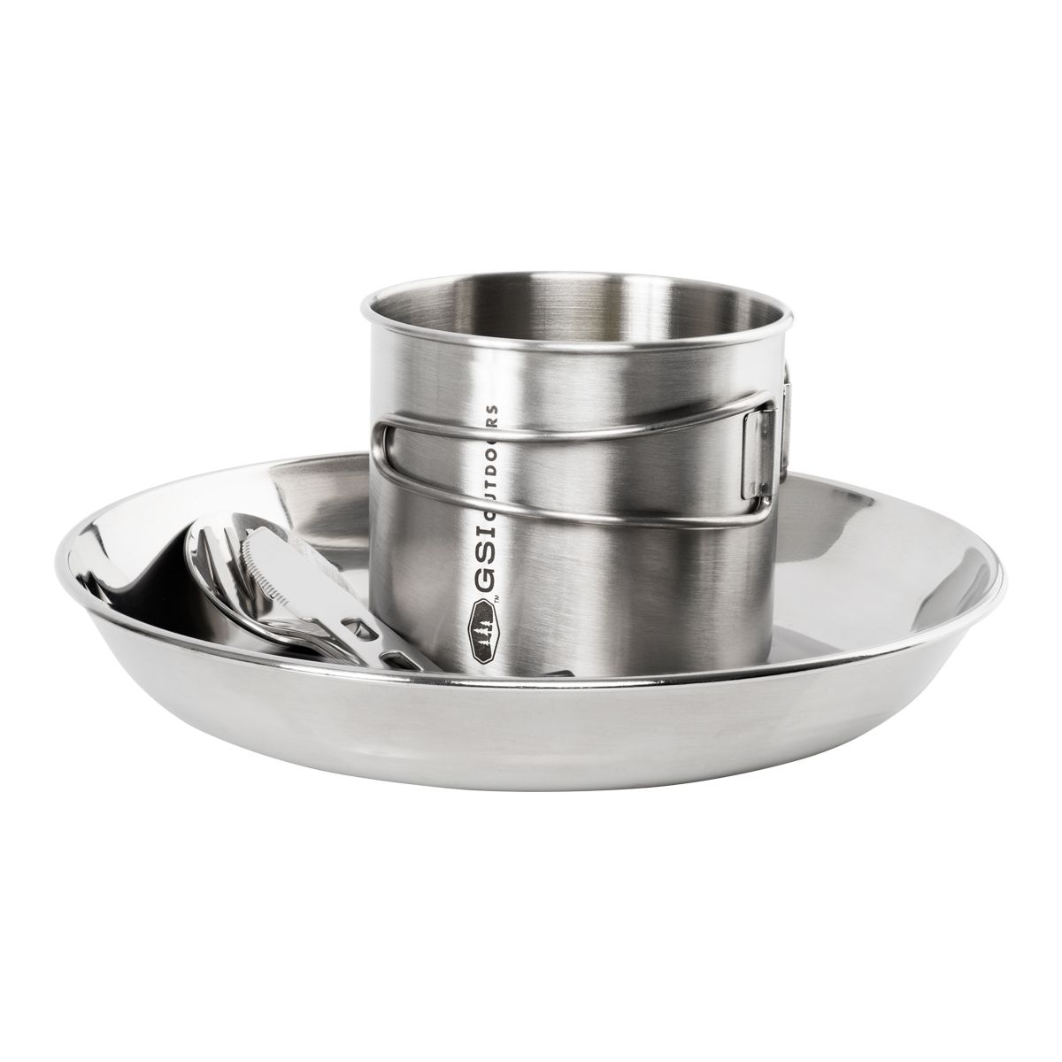 GSI Glacier Stainless Steel 1 Person Mess Set Front_Elevated