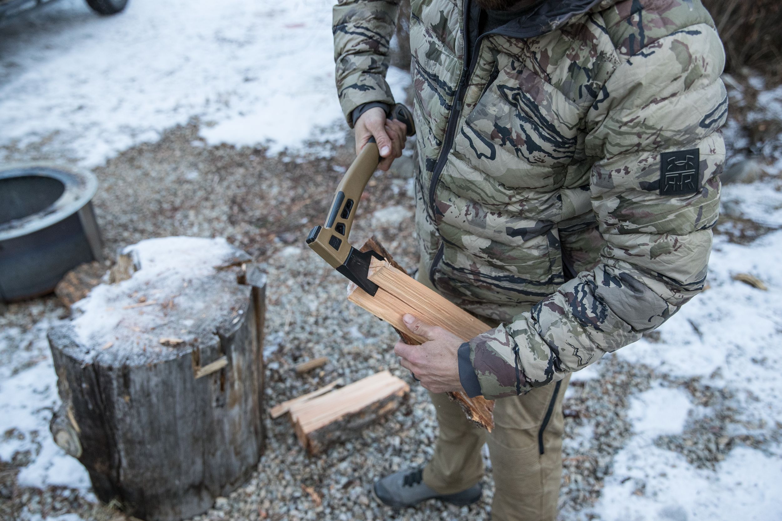 GERBER Bushcraft Hatchet with Waterproof Gear Storage Overhead_Plunge
