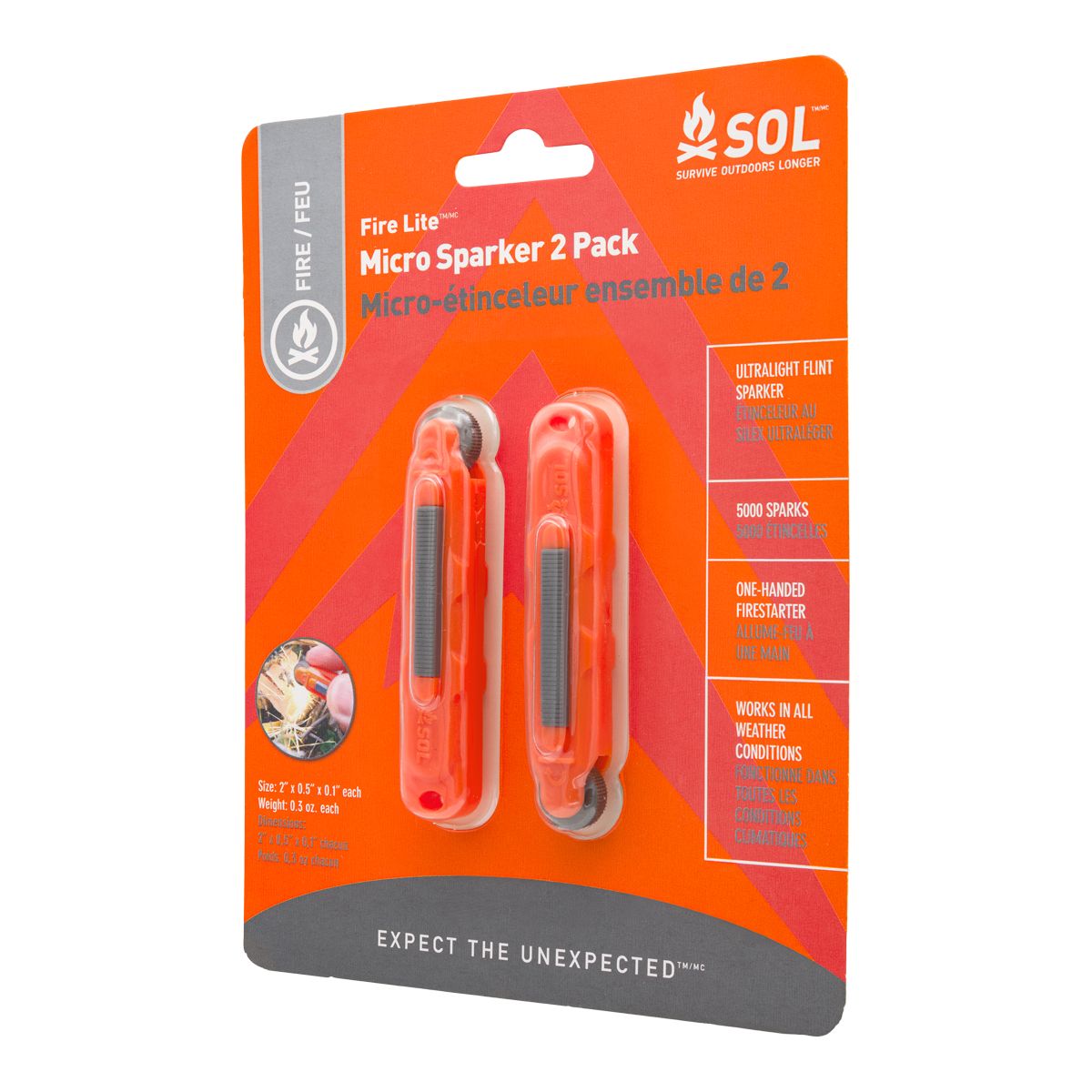 SOL Fire Lite™ Micro Sparker - 2pk Front_Three_Fourths_Angled_Left