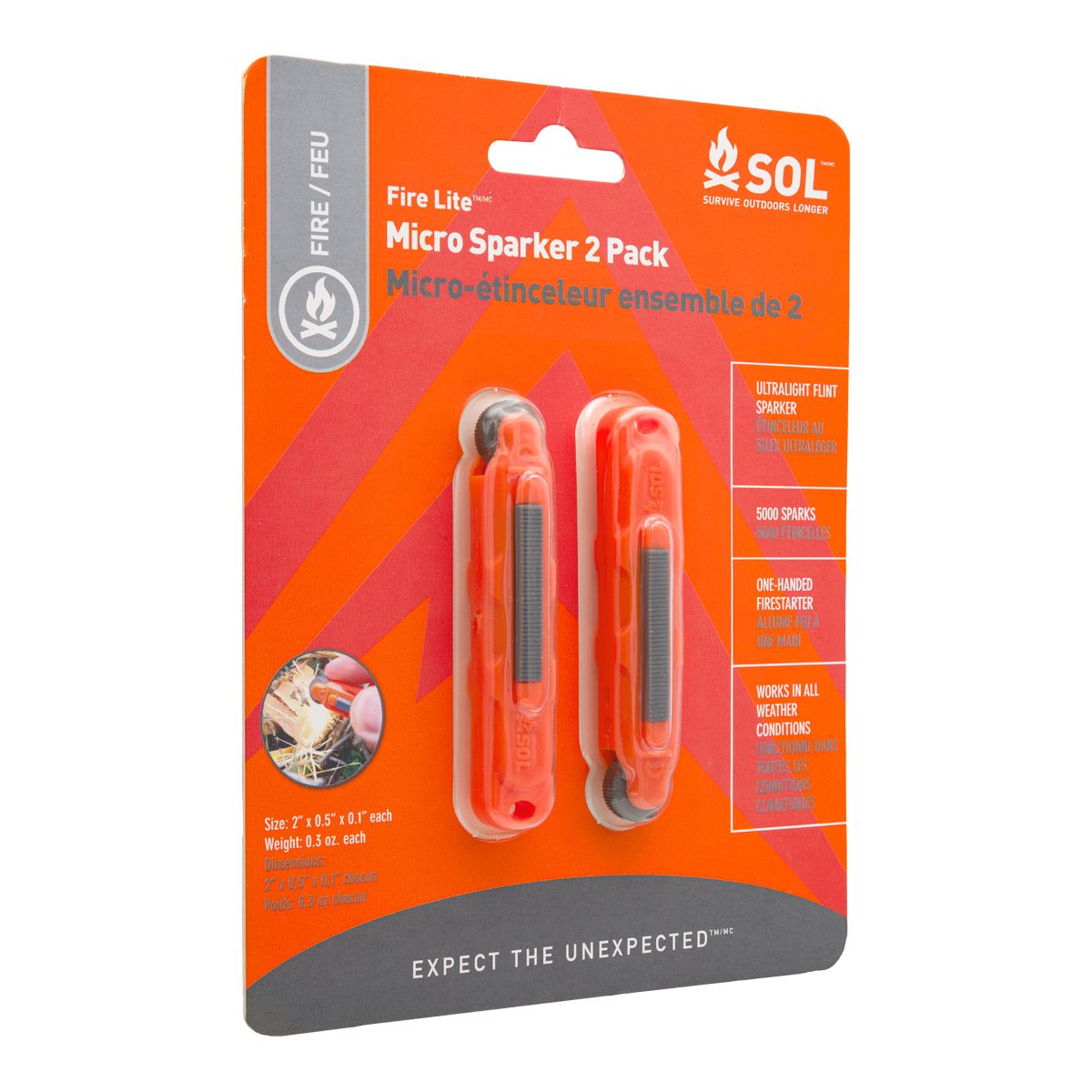 SOL Fire Lite™ Micro Sparker - 2pk Front_Three_Fourths_Angled_Right