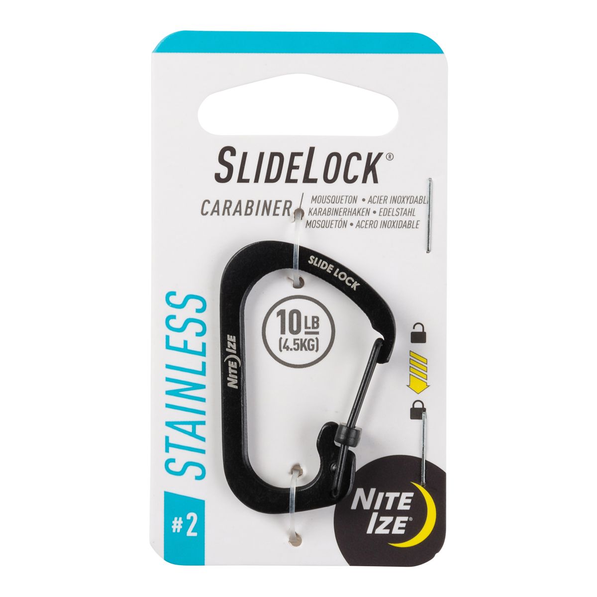 Nite Ize Slidelock Carabiner Stainless Steel Side Lock Front_Flat