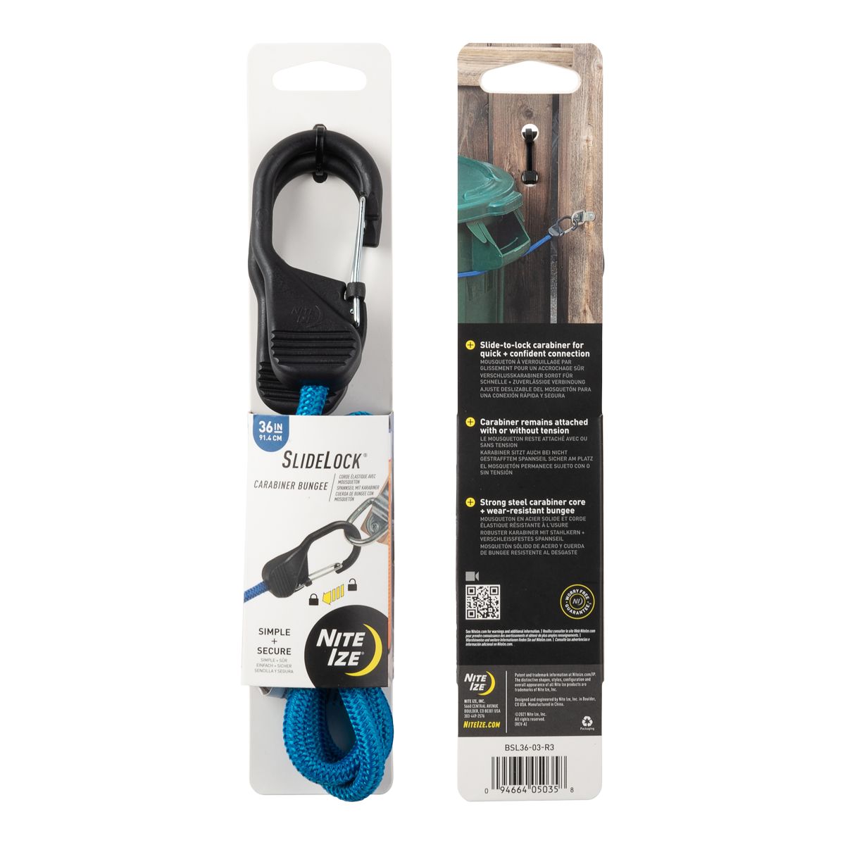 Nite Ize SlideLock Carabiner Bungee - 36 in. - Blue Composite_or_Mixed