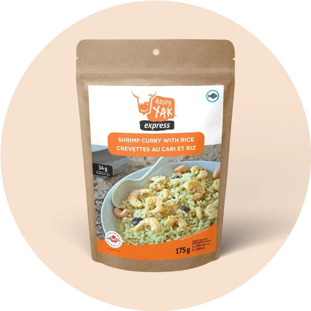 Happy Yak Shrimp Curry with Rice Dehydrated Food Package Front_Flat
