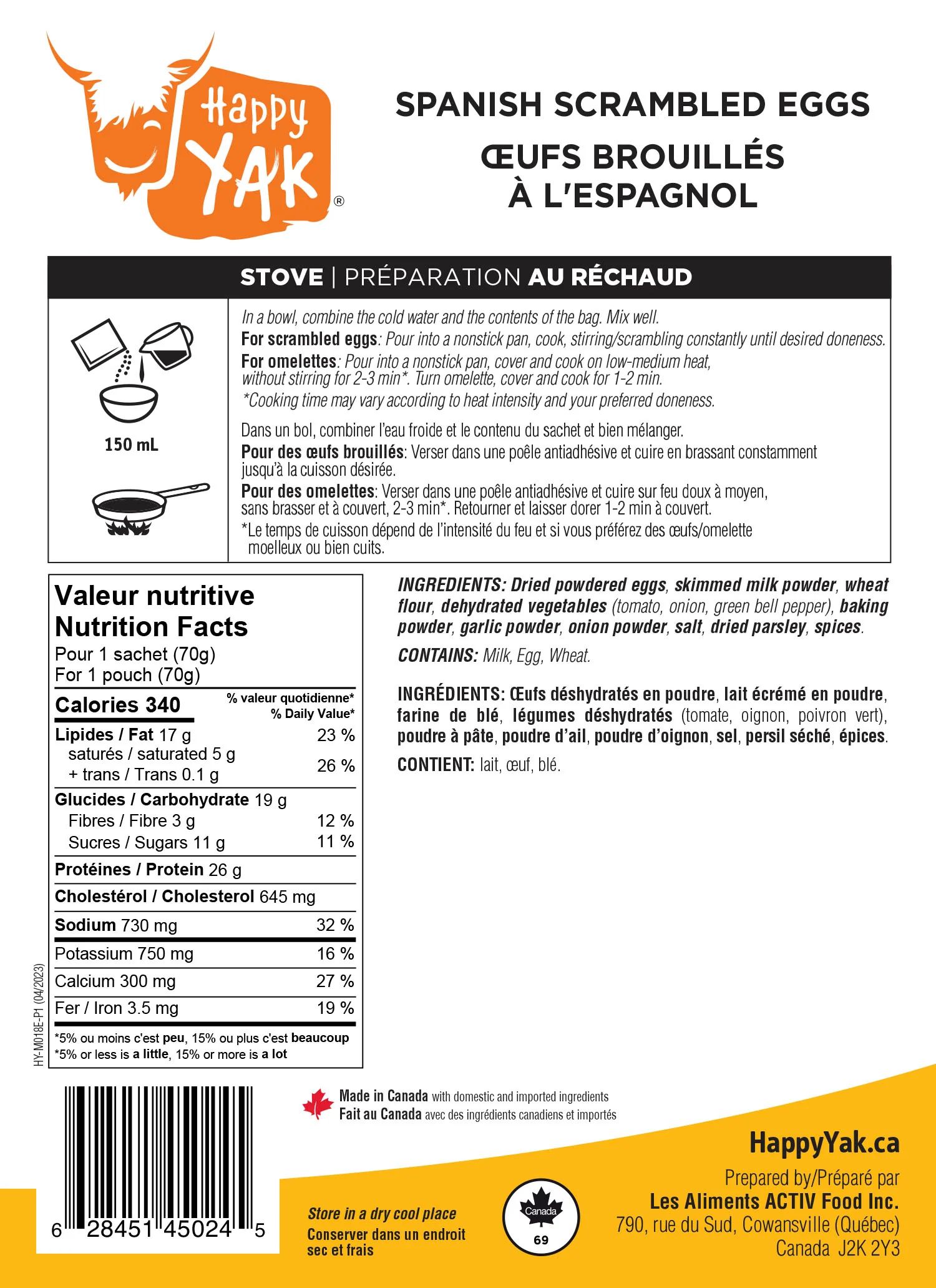 Happy Yak Spanish Omelet Dehydrated Meal