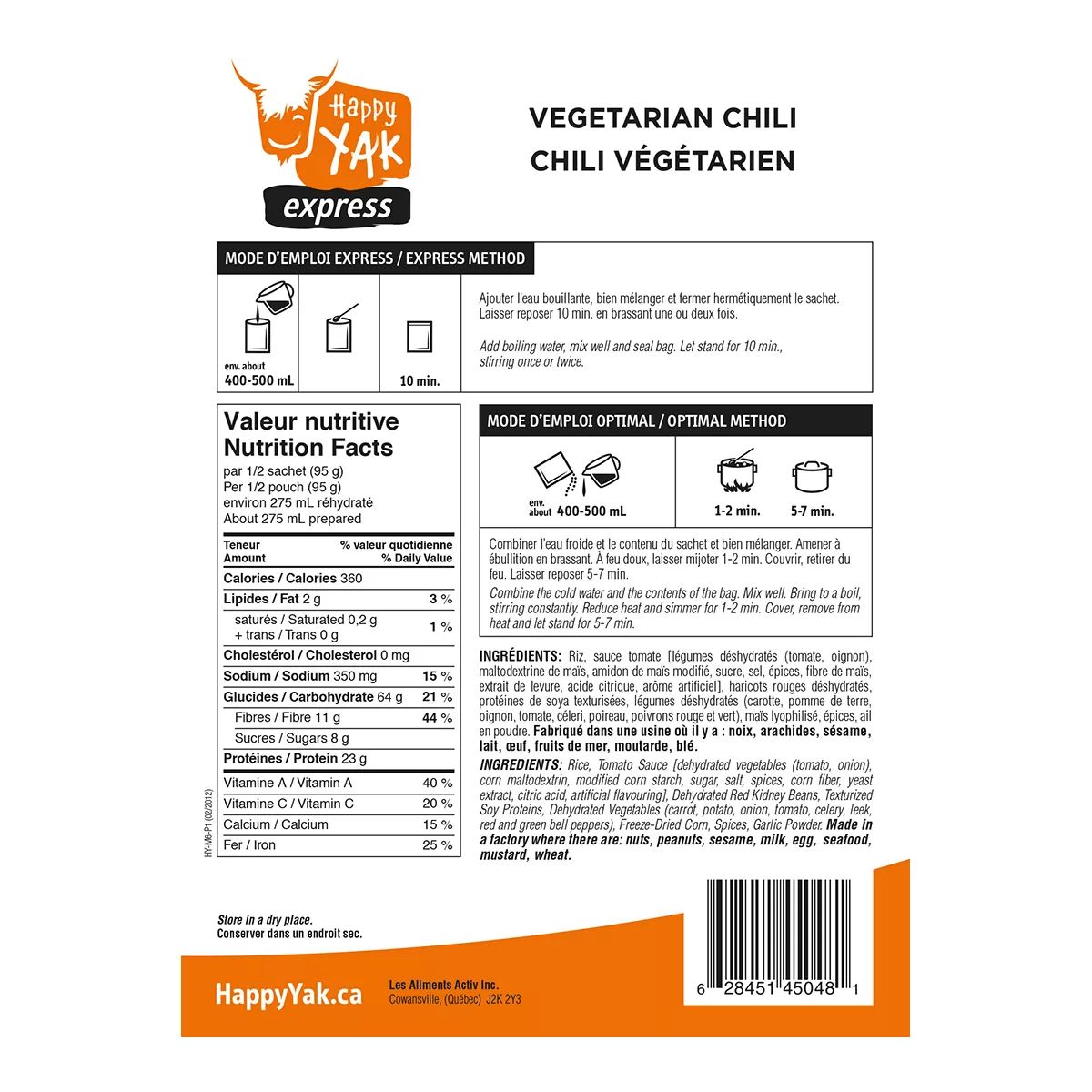 Happy Yak Vegetarian Dehydrated Chili