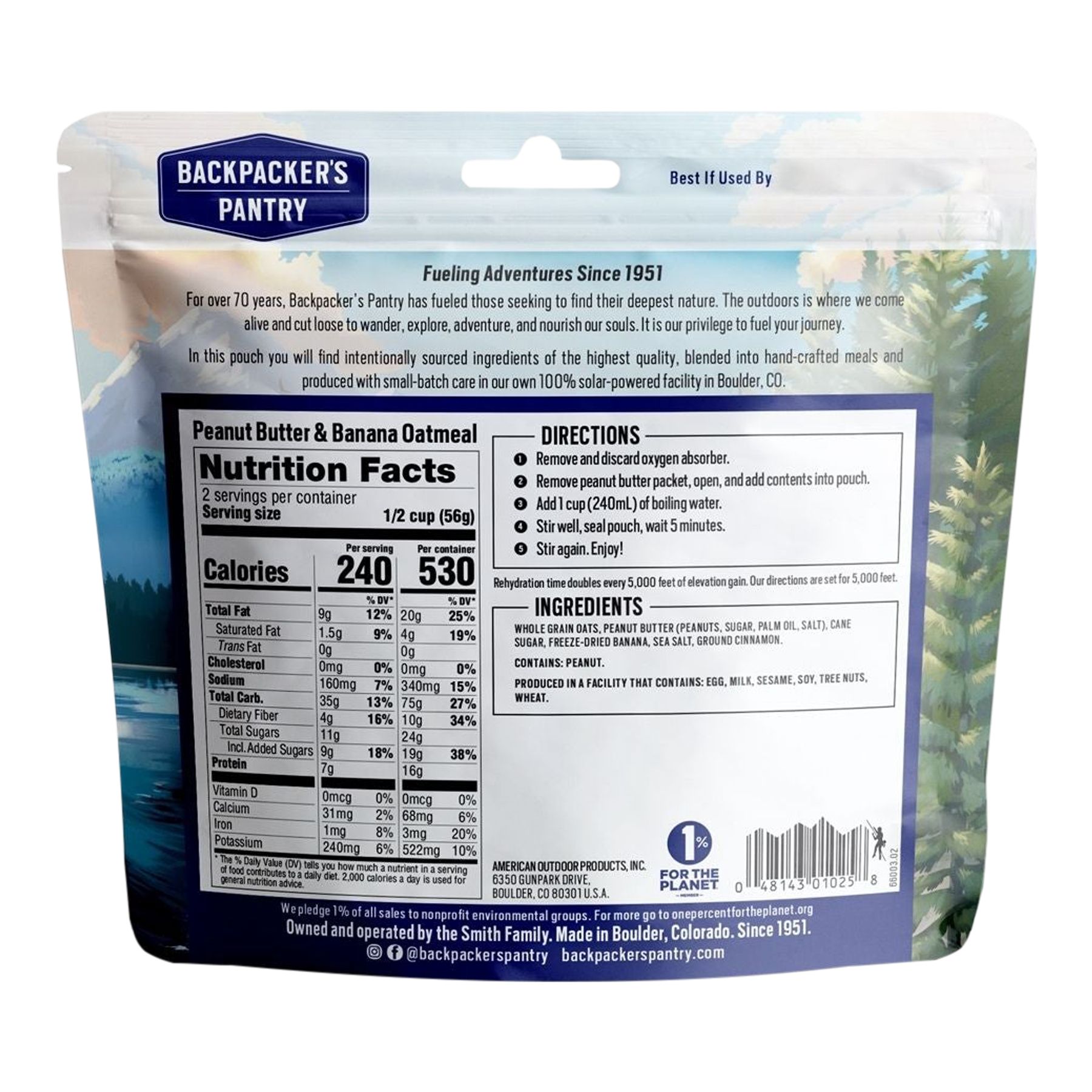 Backpacker's Pantry Peanut Butter and Banana Oatmeal