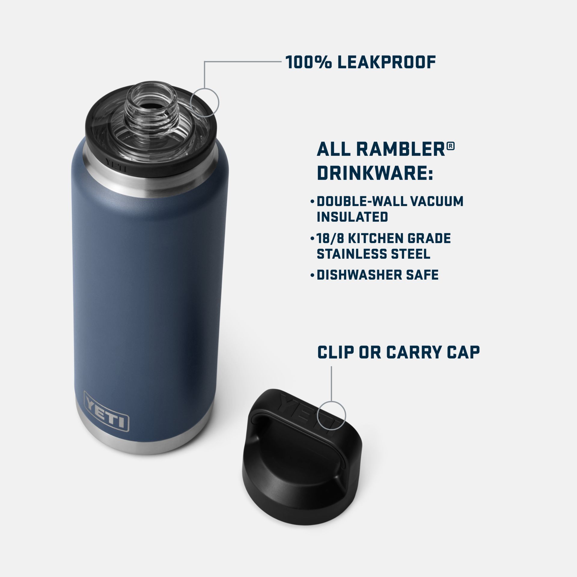 YETI Rambler Chug Bottle 36 oz Water Bottle, Spout Lid, Insulated Stainless Steel