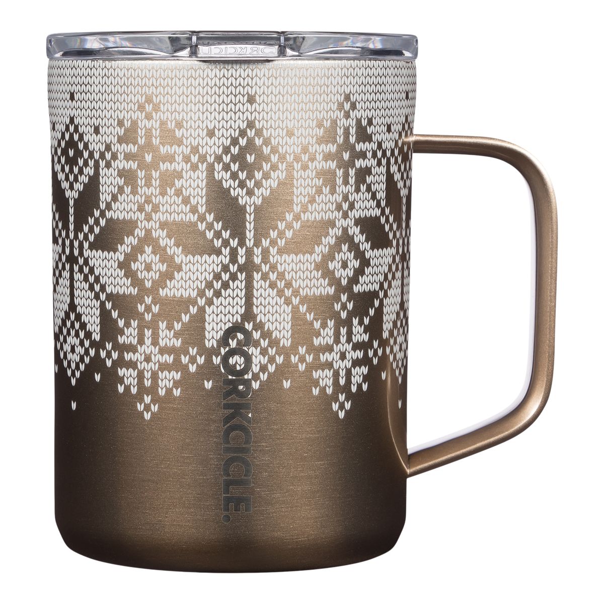Corkcicle Fairisle 16 oz Mug, Sliding Lid, Insulated Stainless Steel