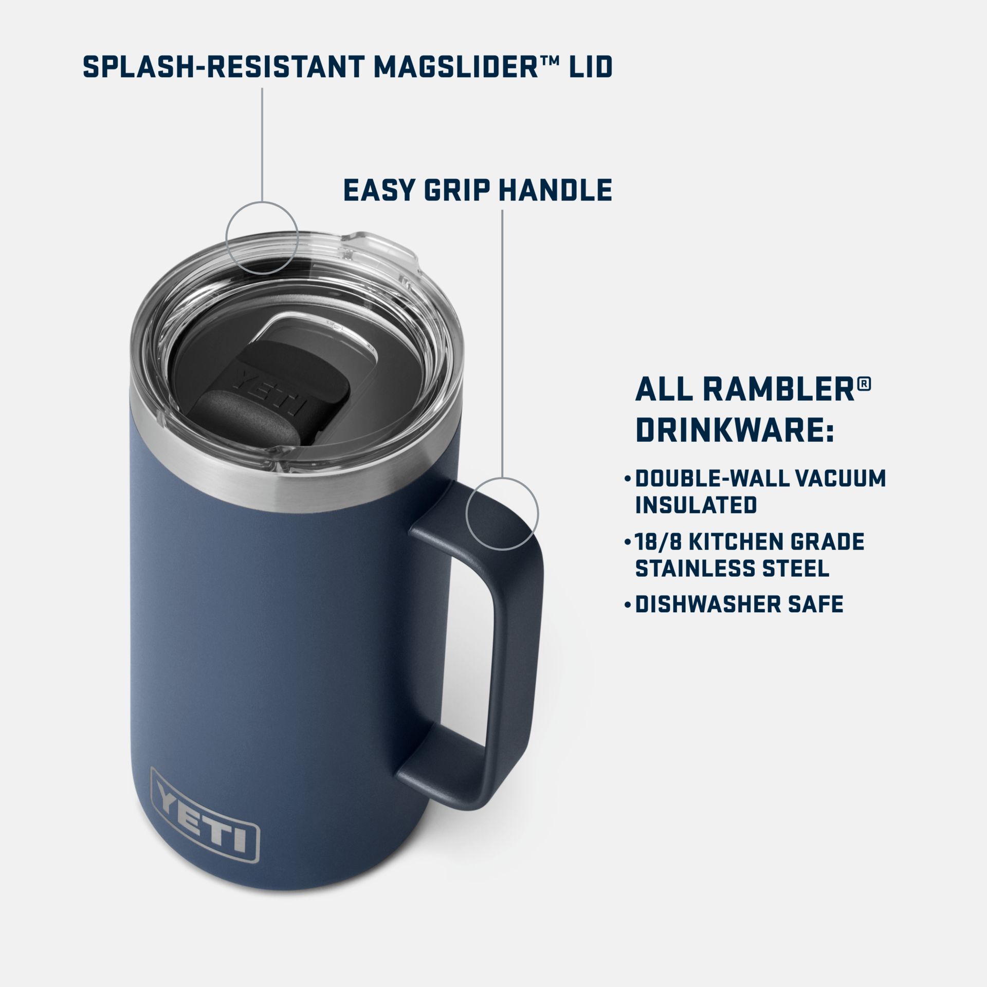 バーベキュー・調理用品 YETI Rambler 24oz Mug YETI Rambler 24 oz Mug, Vacuum Insulated, Stainless Steel