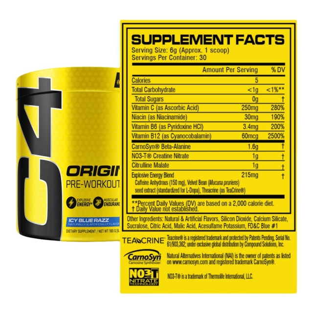 C4 Original Pre-Workout Icy Blue Razz 195g 30 Servings